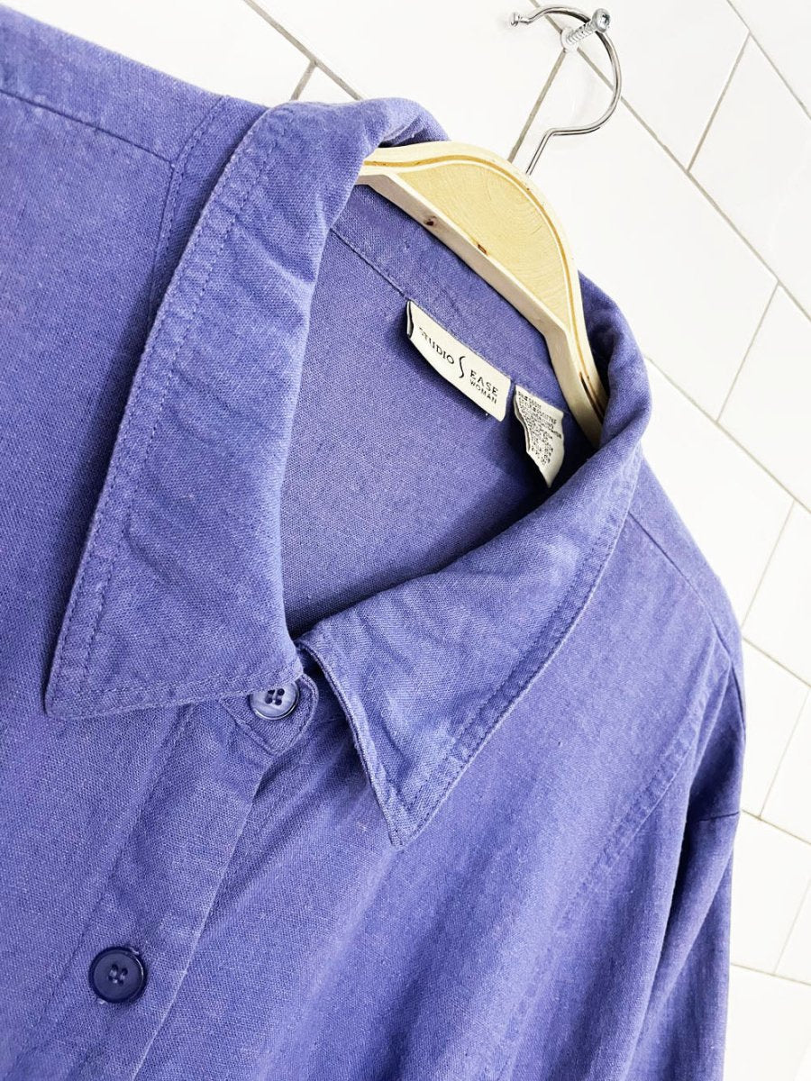 vintage 00s studio ease linen-blend boxy full button shirt - good market thrift store