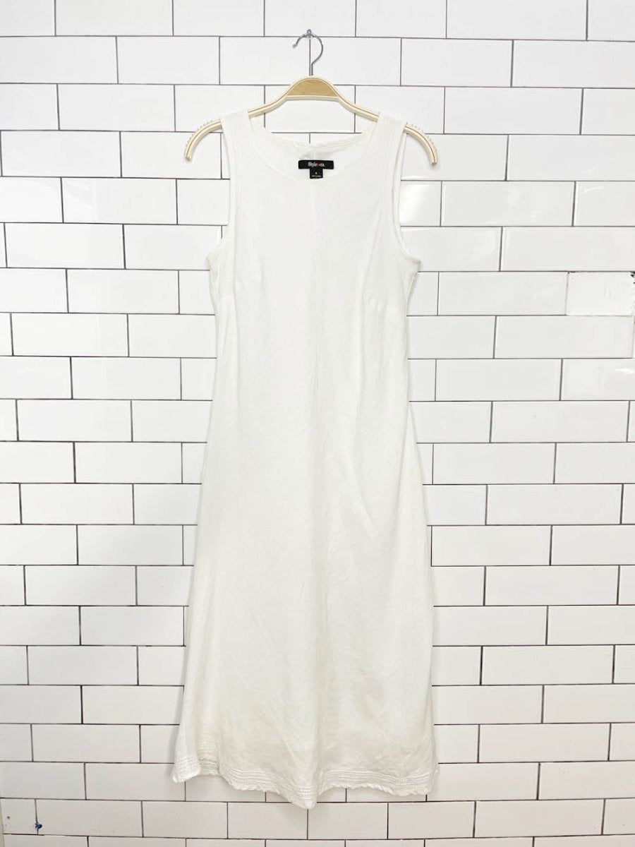 vintage 00s style & co. 100% linen minimal midi dress - good market thrift store