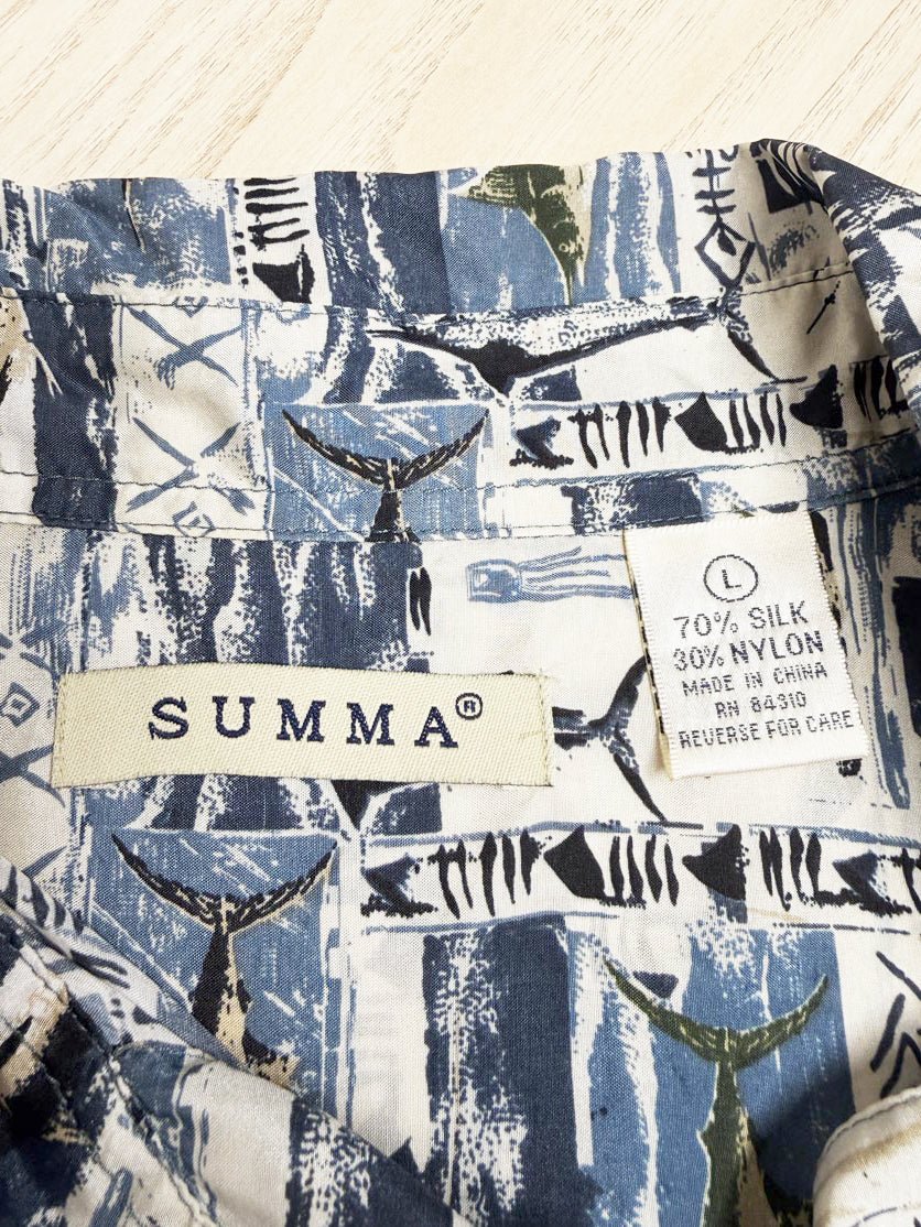vintage 00s summa silk-blend fishing print full button shirt - good market thrift store