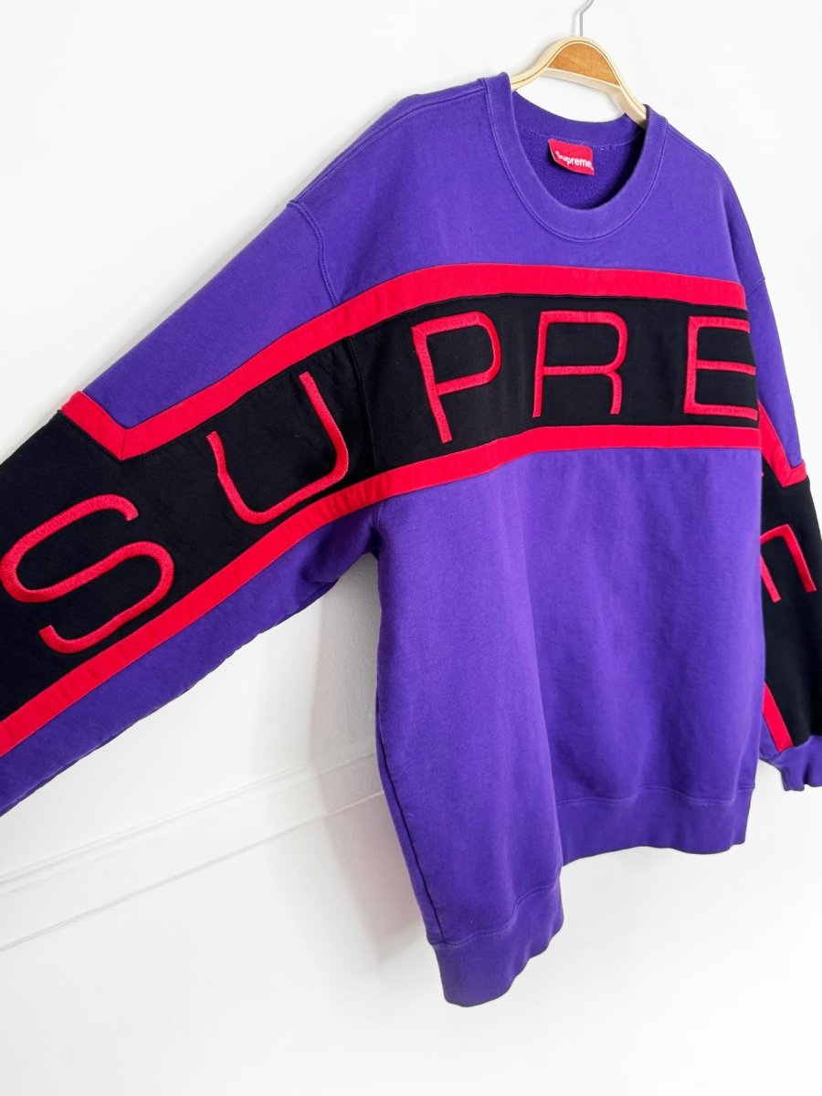 vintage 00s supreme embroidered spellout colour block sweatshirt - good market thrift store