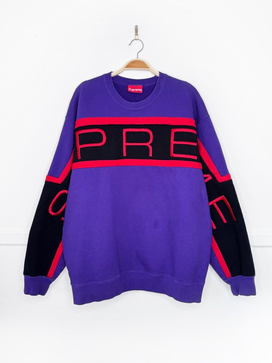 vintage 00s supreme embroidered spellout colour block sweatshirt - good market thrift store