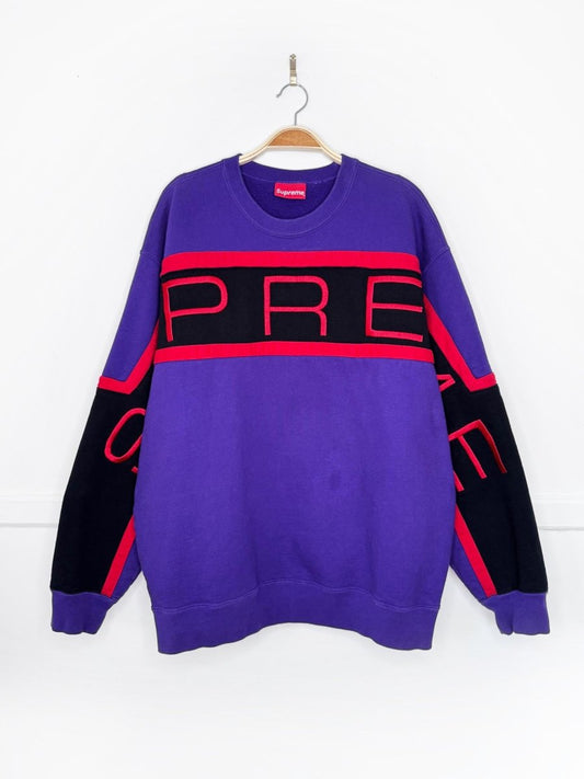 vintage 00s supreme embroidered spellout colour block sweatshirt - good market thrift store
