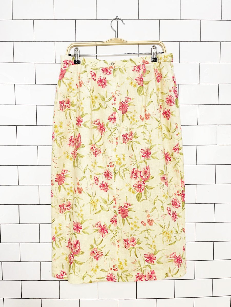 vintage 00s susan bristol linen-blend floral wrap midi skirt + scarf - good market thrift store