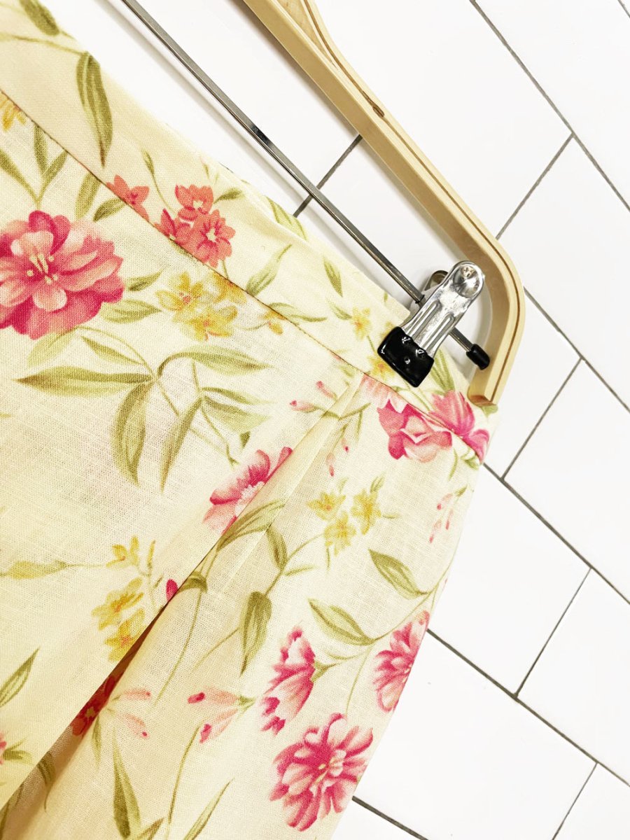 vintage 00s susan bristol linen-blend floral wrap midi skirt + scarf - good market thrift store