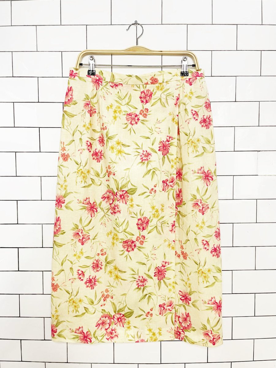 vintage 00s susan bristol linen-blend floral wrap midi skirt + scarf - good market thrift store