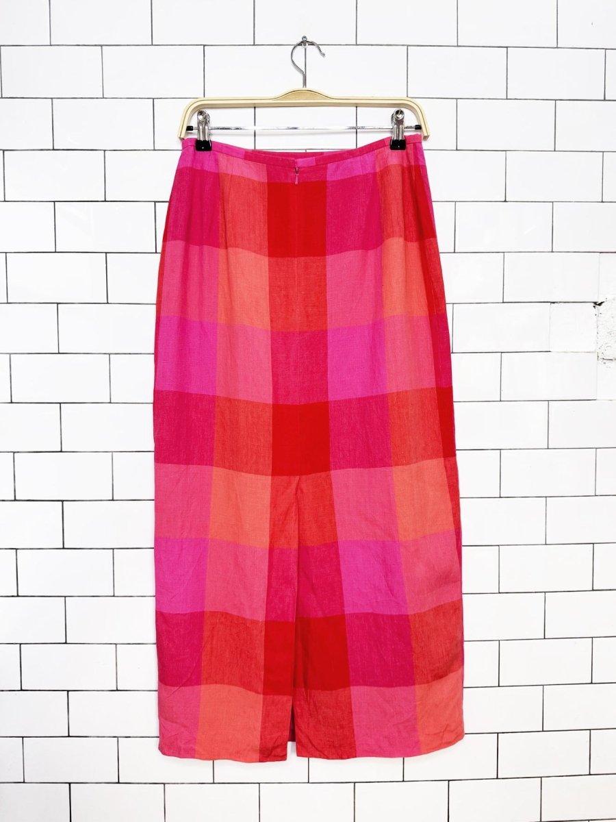 vintage 00s talbots 100% linen minimal check maxi skirt - good market thrift store