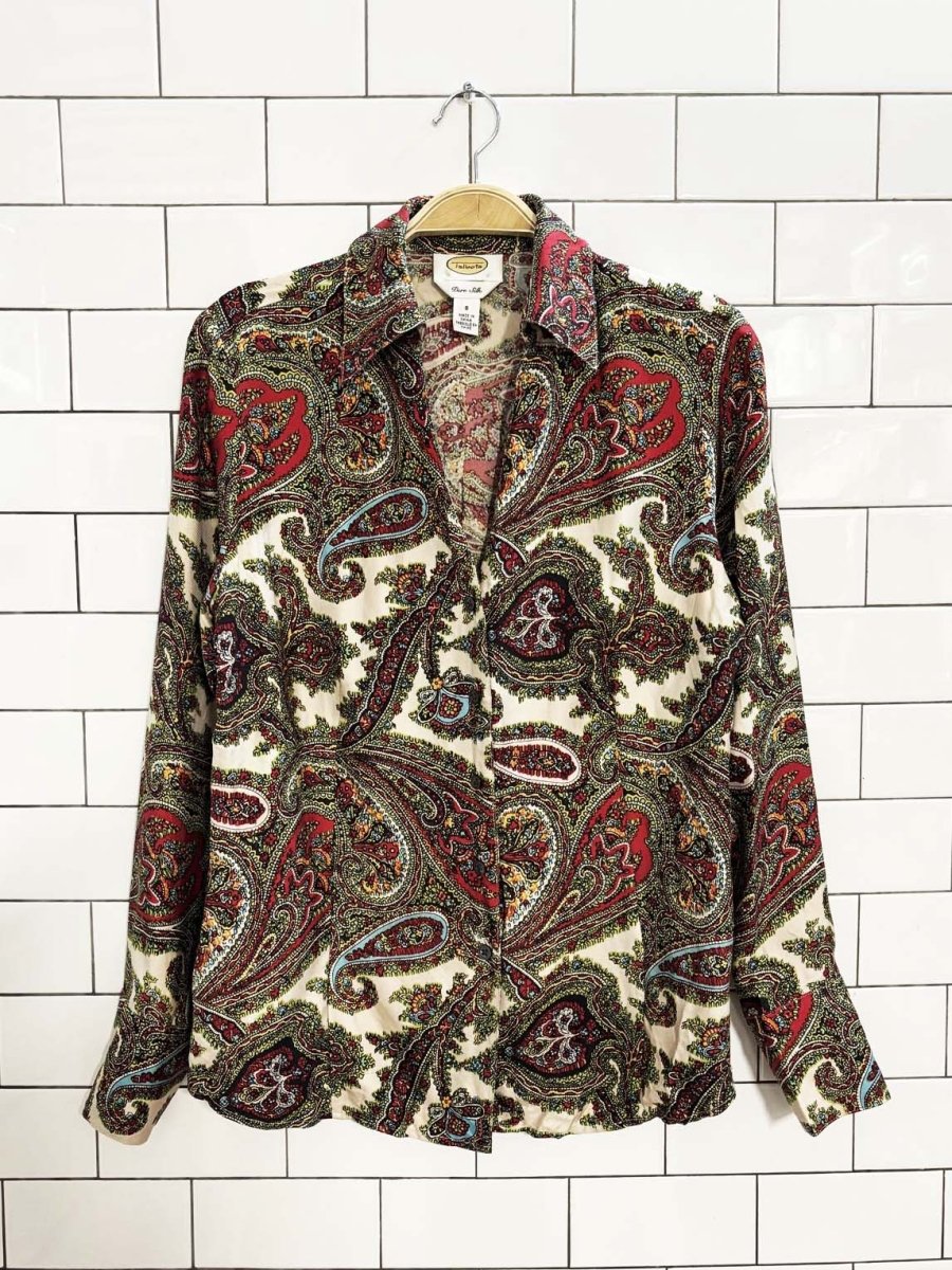 vintage 00s talbots 100% silk paisley fitted blouse - good market thrift store