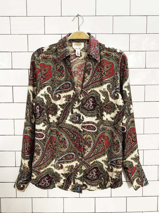 vintage 00s talbots 100% silk paisley fitted blouse - good market thrift store