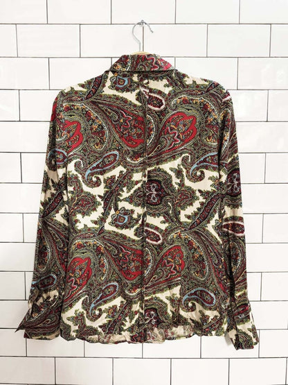 vintage 00s talbots 100% silk paisley fitted blouse - good market thrift store
