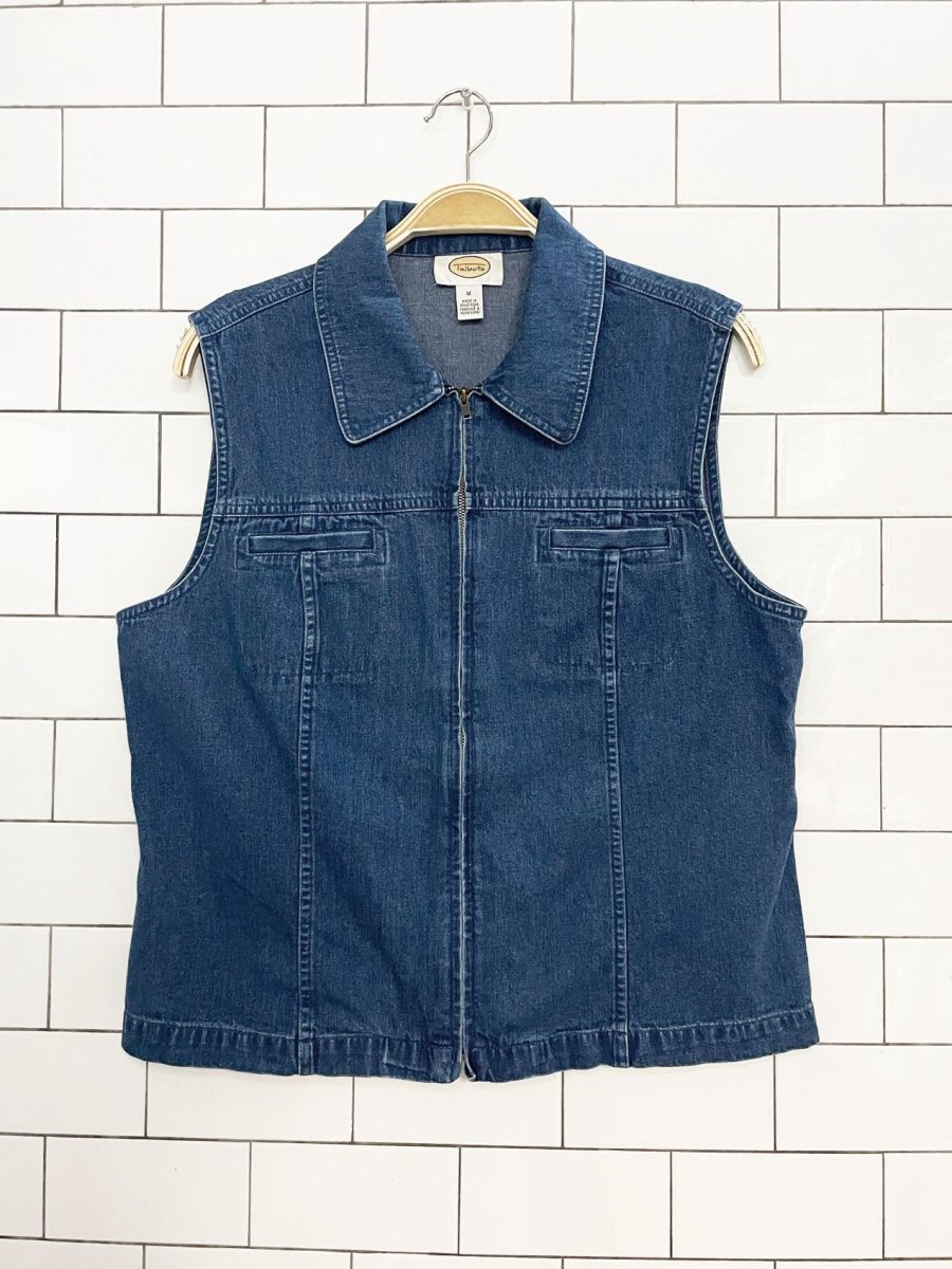 vintage 00s talbots full zip fitted denim vest top - good market thrift store