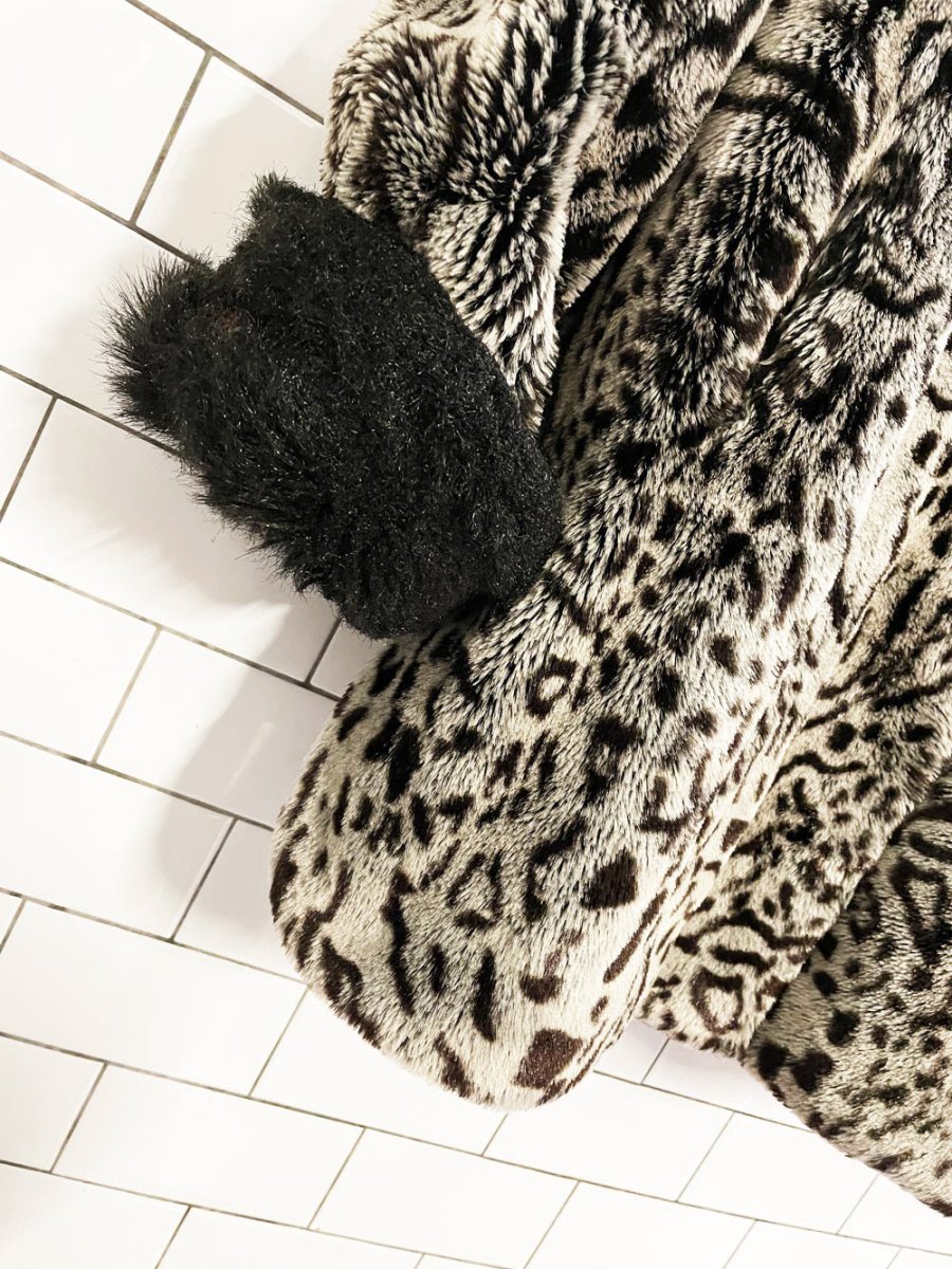 vintage 00s tanjay faux fur animal print hooded coat - good market thrift store