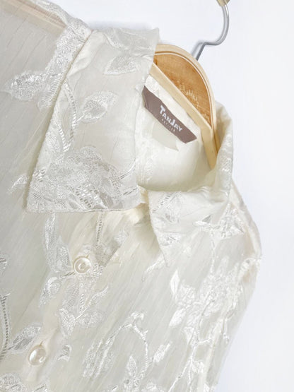 vintage 00s tanjay sheer shimmer floral crinkle full button shirt - good market thrift store