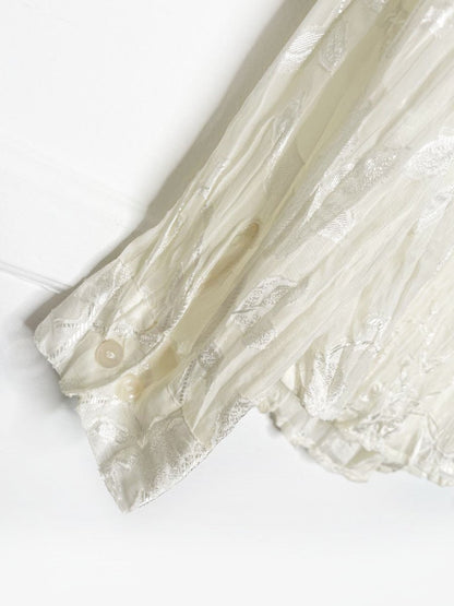 vintage 00s tanjay sheer shimmer floral crinkle full button shirt - good market thrift store