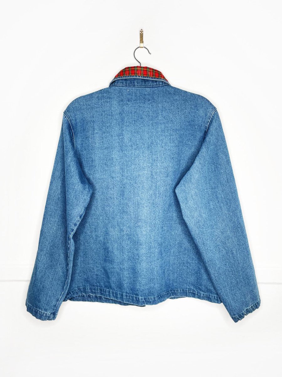 vintage 00s tantrums plaid collar festive denim shirt - good market thrift store