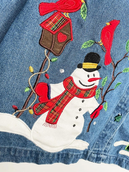 vintage 00s tantrums plaid collar festive denim shirt - good market thrift store