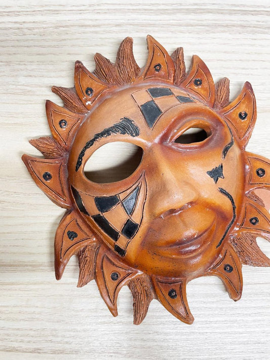 vintage 00s terracotta sun face mask art | handmade artisan - good market thrift store
