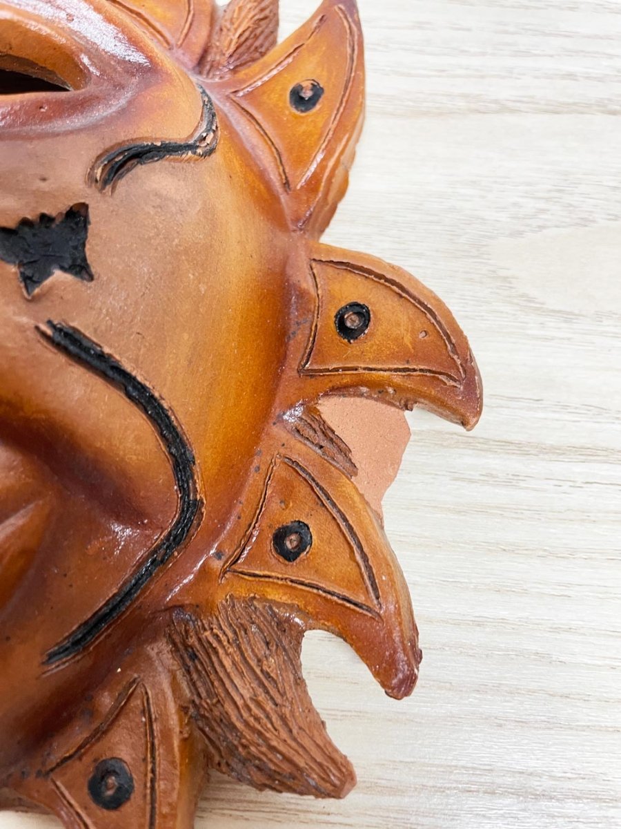 vintage 00s terracotta sun face mask art | handmade artisan - good market thrift store