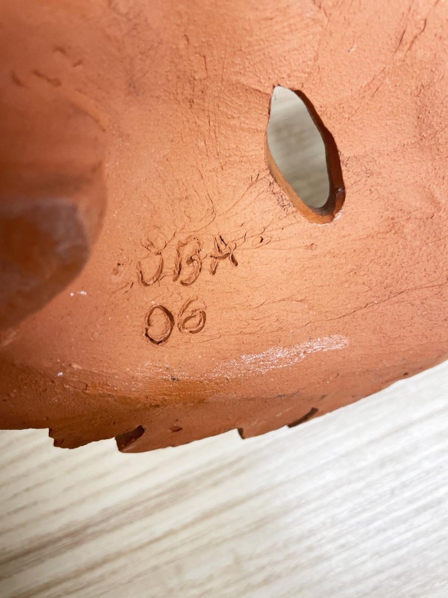 vintage 00s terracotta sun face mask art | handmade artisan - good market thrift store