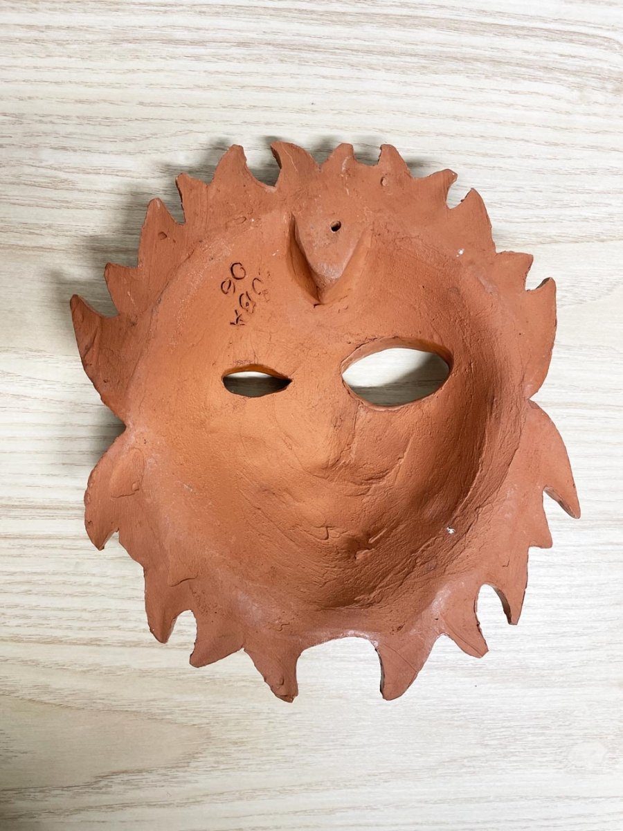 vintage 00s terracotta sun face mask art | handmade artisan - good market thrift store