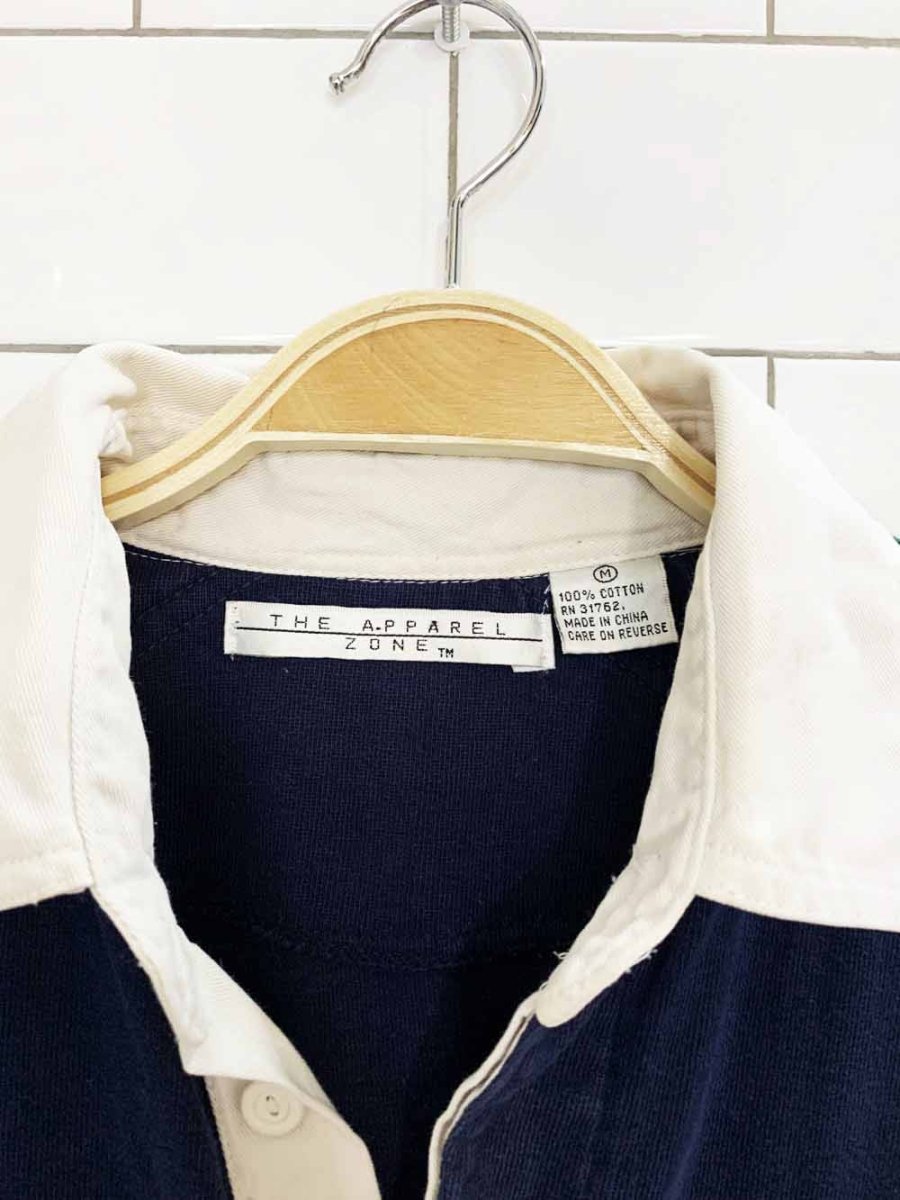 vintage 00s the apparel zone colour block long sleeve rugby polo shirt - good market thrift store