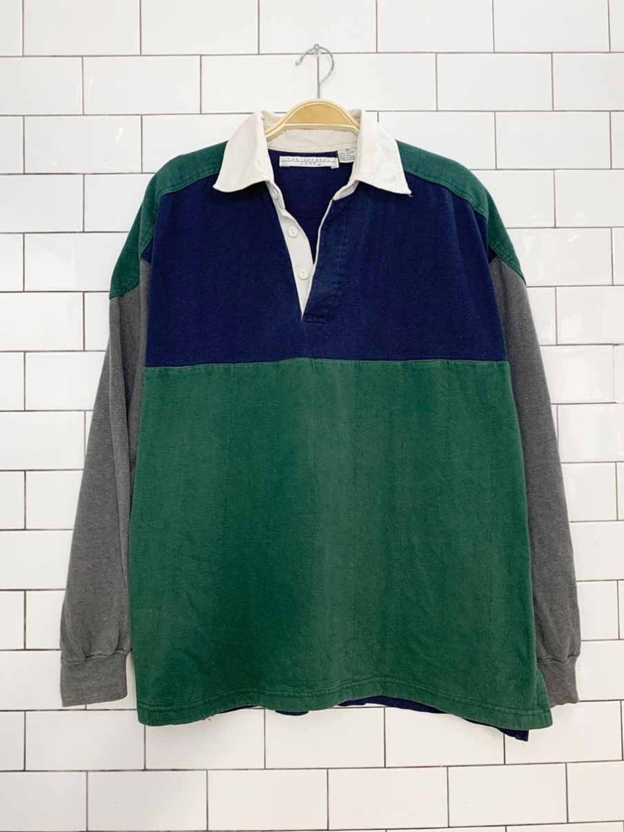 vintage 00s the apparel zone colour block long sleeve rugby polo shirt - good market thrift store