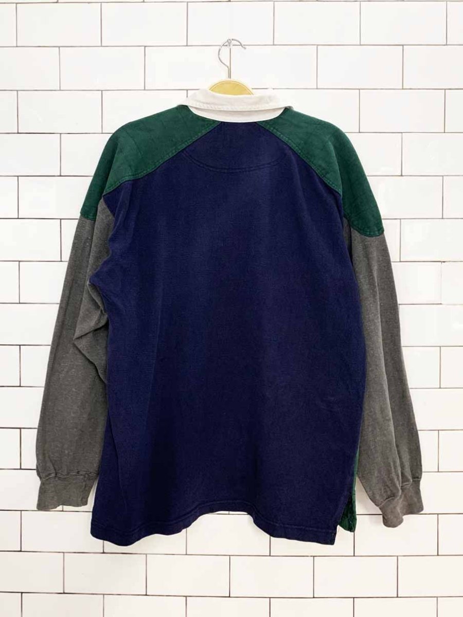 vintage 00s the apparel zone colour block long sleeve rugby polo shirt - good market thrift store