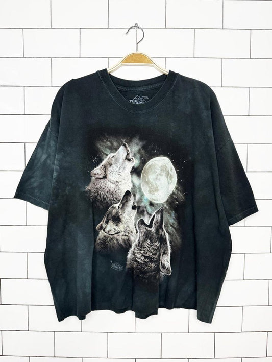 vintage 00s the mountain howling wolves tie dye cropped animal tee - good market thrift store