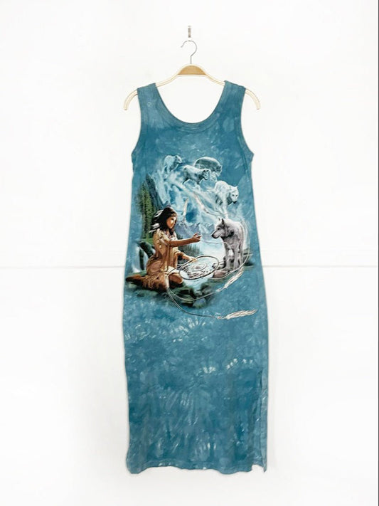 vintage 00s the mountain spirit of the wolf tie dye tank maxi dress - good market thrift store