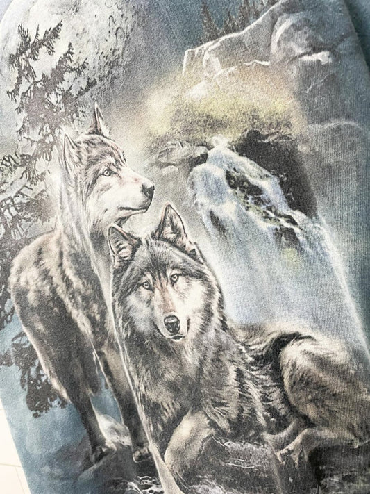 vintage 00s the mountains wolf moon print tie dye cropped tee - good market thrift store