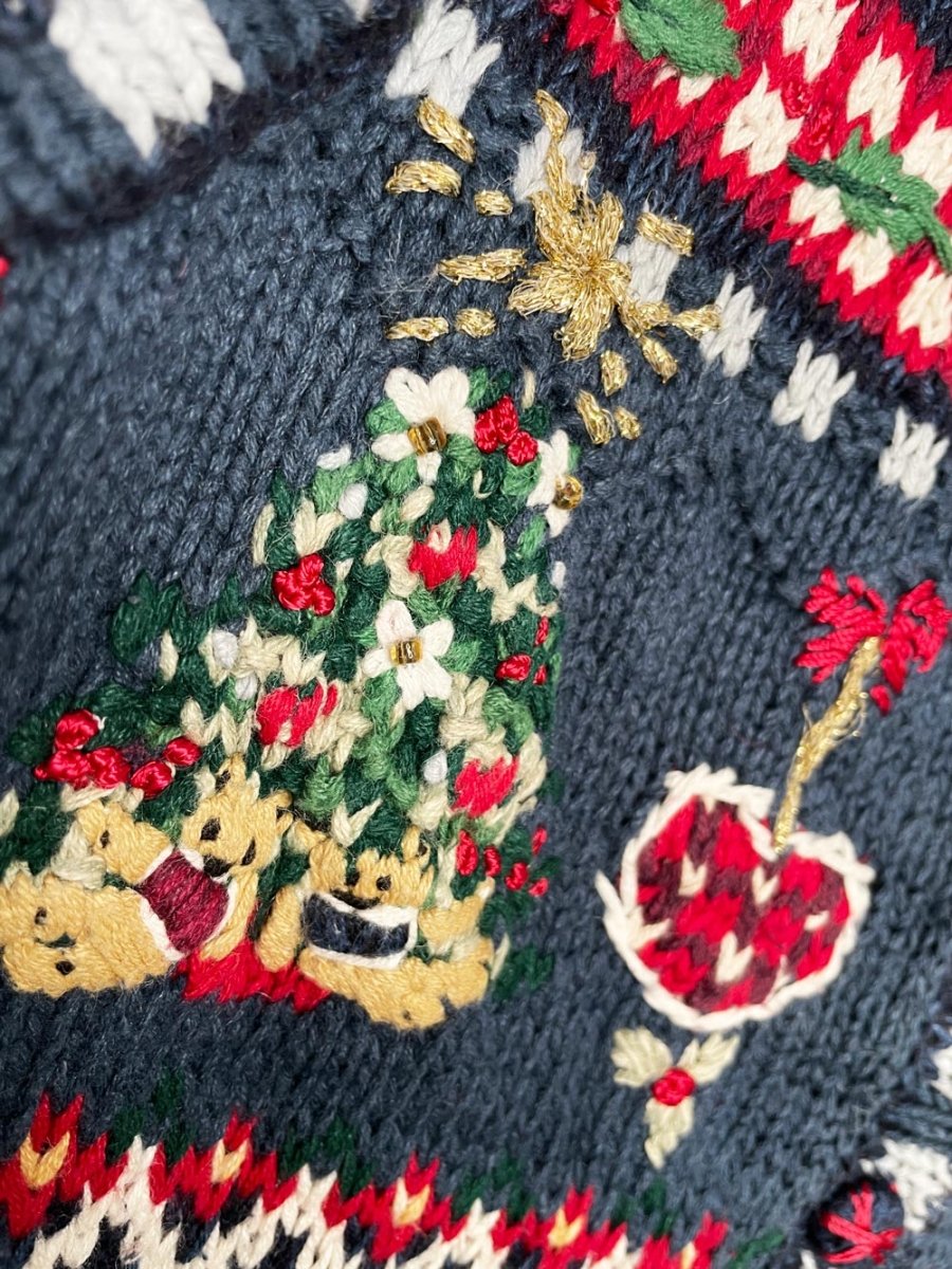 vintage 00s tiara embroidered festive things chunky knit vest - good market thrift store