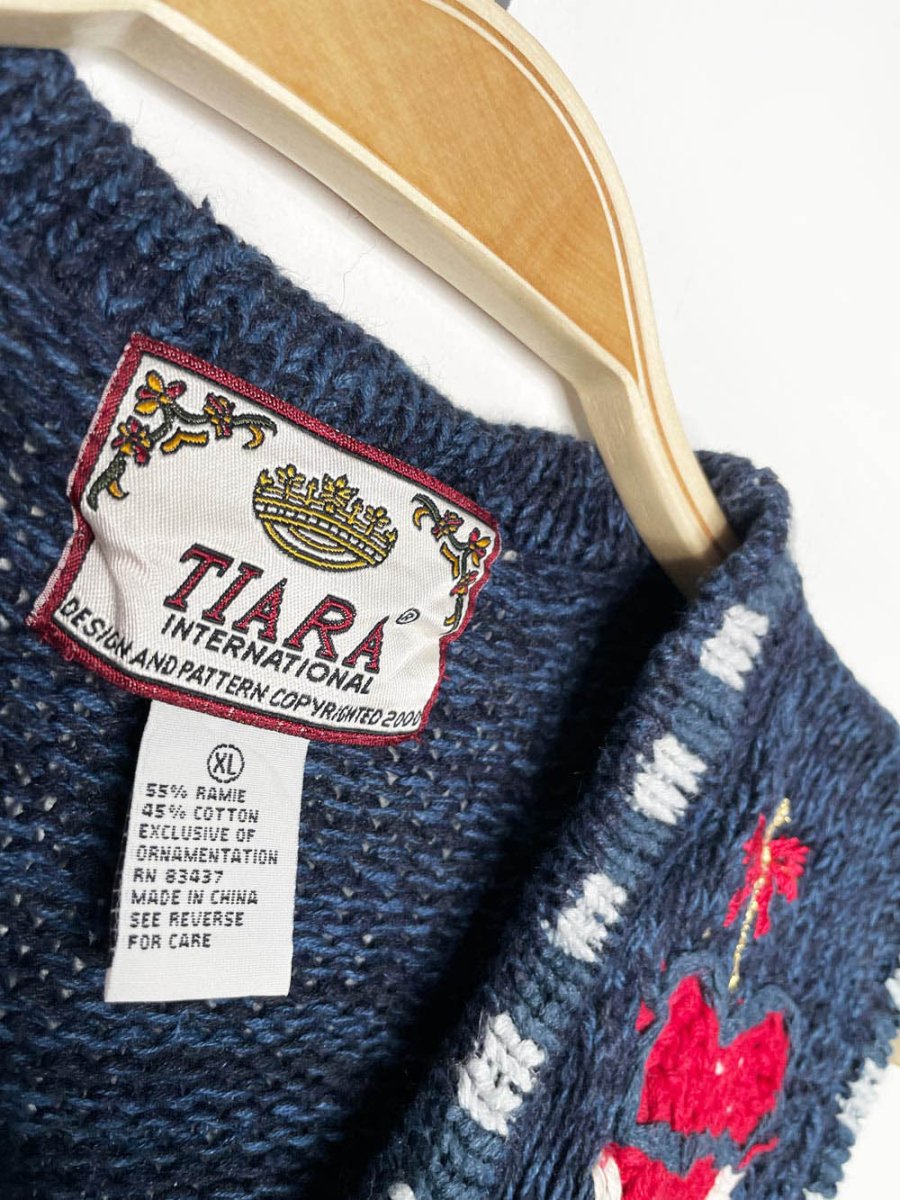 vintage 00s tiara embroidered festive things chunky knit vest - good market thrift store