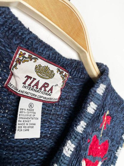 vintage 00s tiara embroidered festive things chunky knit vest - good market thrift store