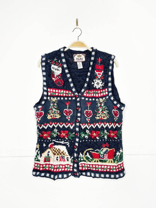 vintage 00s tiara embroidered festive things chunky knit vest - good market thrift store