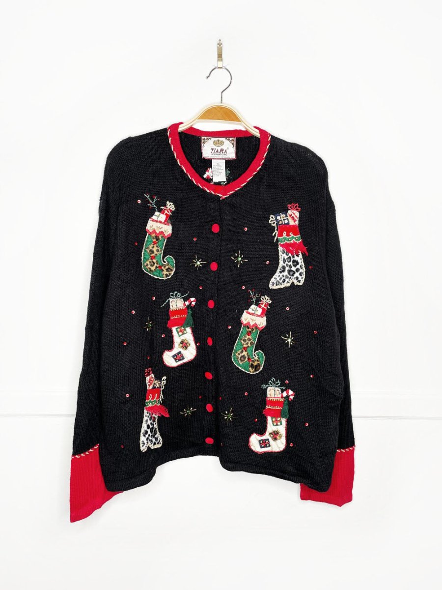 vintage 00s tiara holiday stockings knit cardigan - good market thrift store