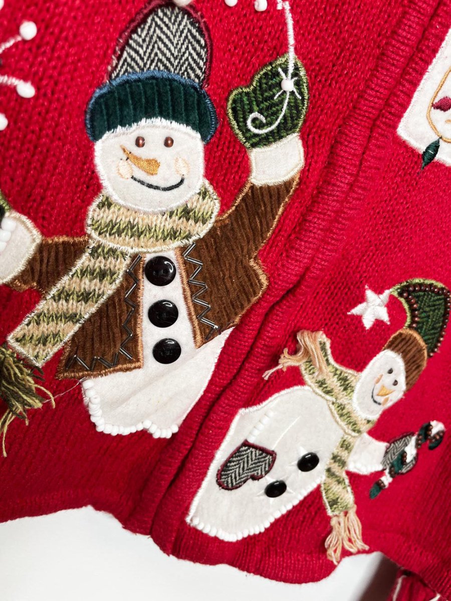 vintage 00s tiara intl snowmen waving full zip knit cardigan - good market thrift store
