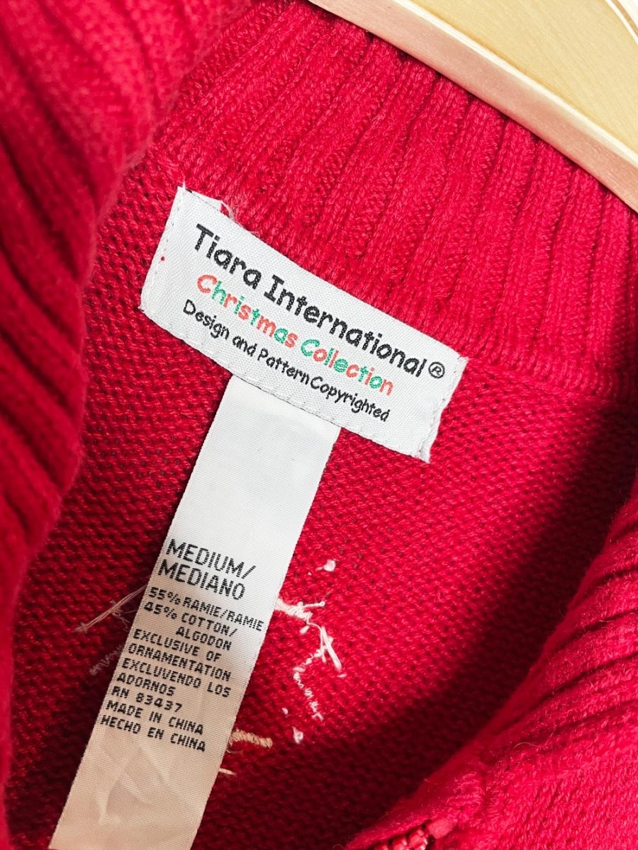 vintage 00s tiara intl snowmen waving full zip knit cardigan - good market thrift store