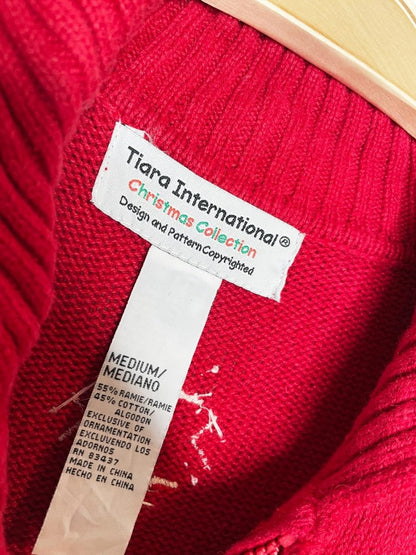 vintage 00s tiara intl snowmen waving full zip knit cardigan - good market thrift store