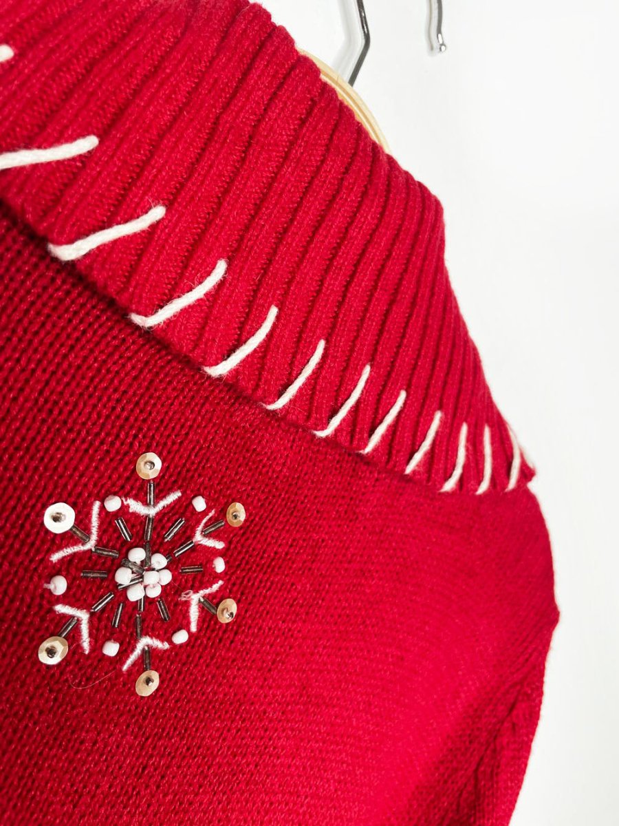 vintage 00s tiara intl snowmen waving full zip knit cardigan - good market thrift store