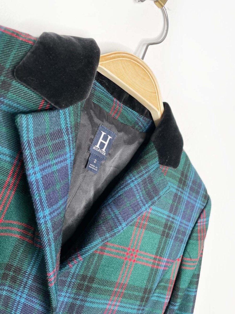vintage 00s tommy hilfiger 100% wool tartan velvet collar blazer - good market thrift store