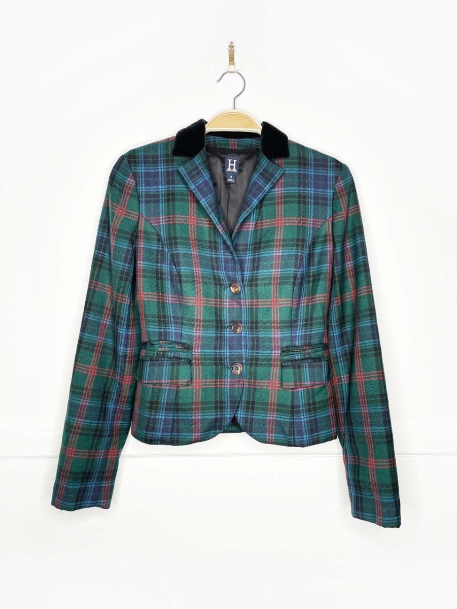 vintage 00s tommy hilfiger 100% wool tartan velvet collar blazer - good market thrift store