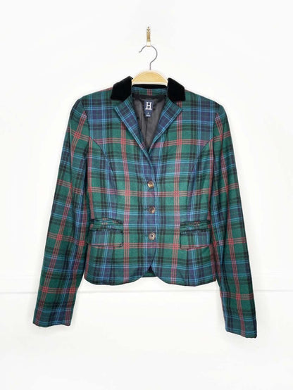 vintage 00s tommy hilfiger 100% wool tartan velvet collar blazer - good market thrift store