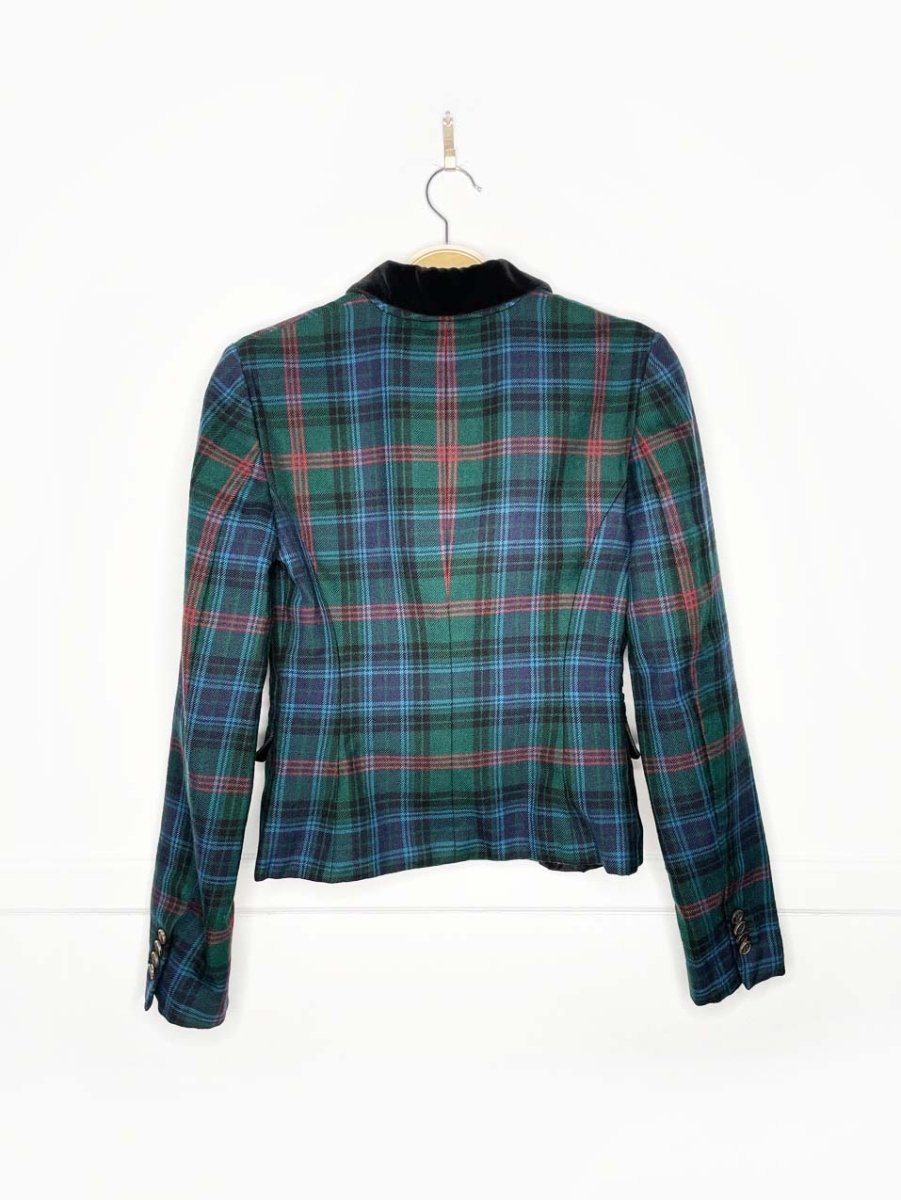 vintage 00s tommy hilfiger 100% wool tartan velvet collar blazer - good market thrift store