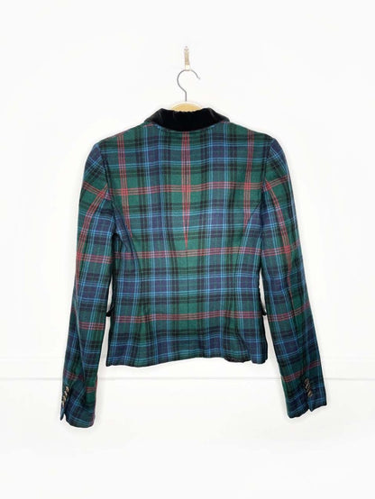 vintage 00s tommy hilfiger 100% wool tartan velvet collar blazer - good market thrift store