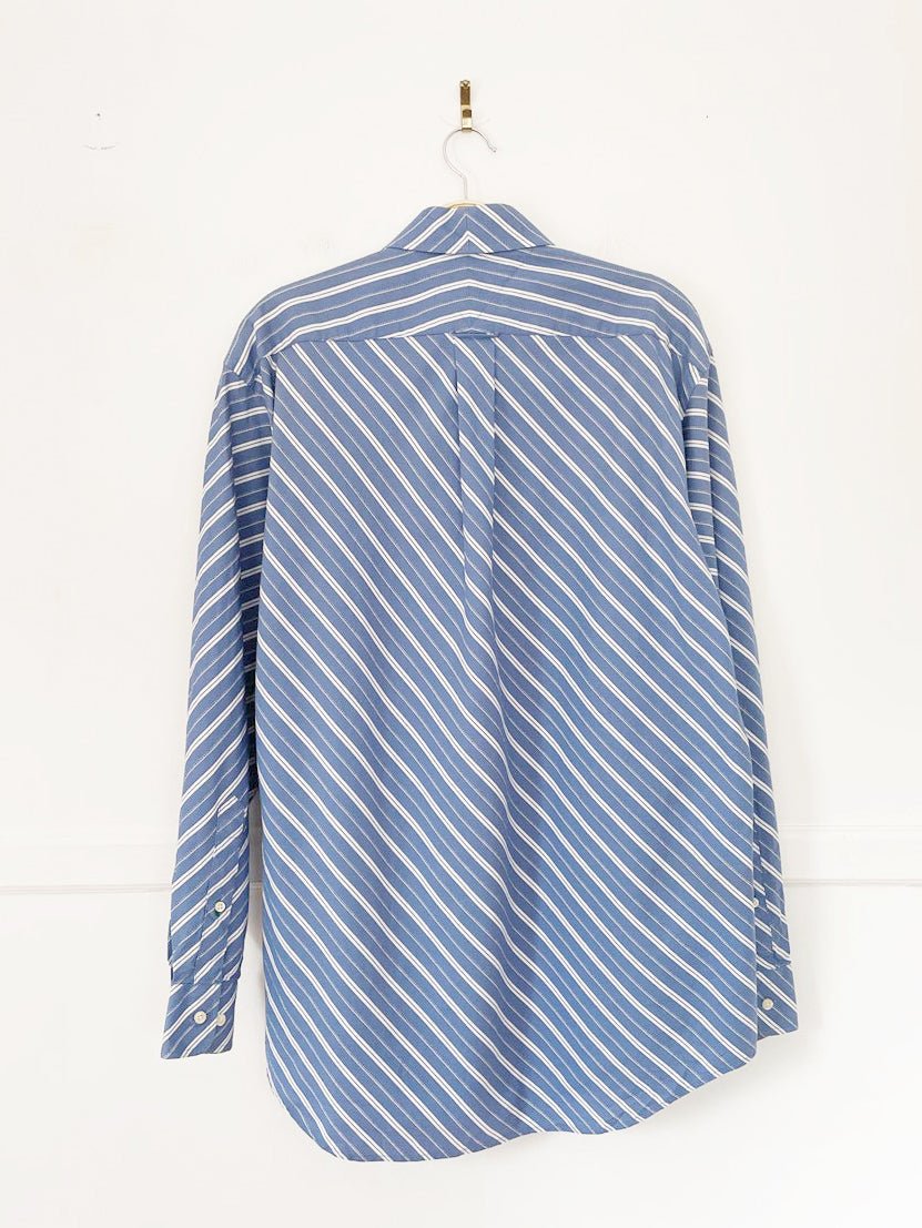vintage 00s tommy hilfiger diagonal blue stripe full button shirt - good market thrift store