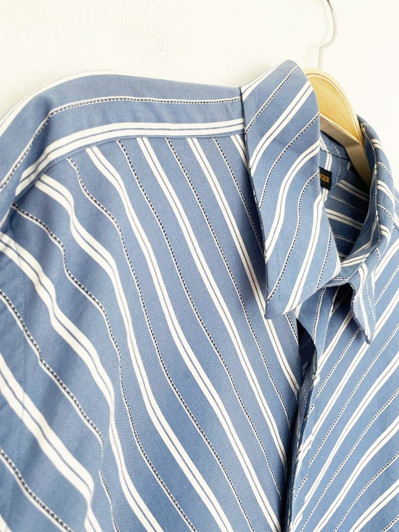 vintage 00s tommy hilfiger diagonal blue stripe full button shirt - good market thrift store