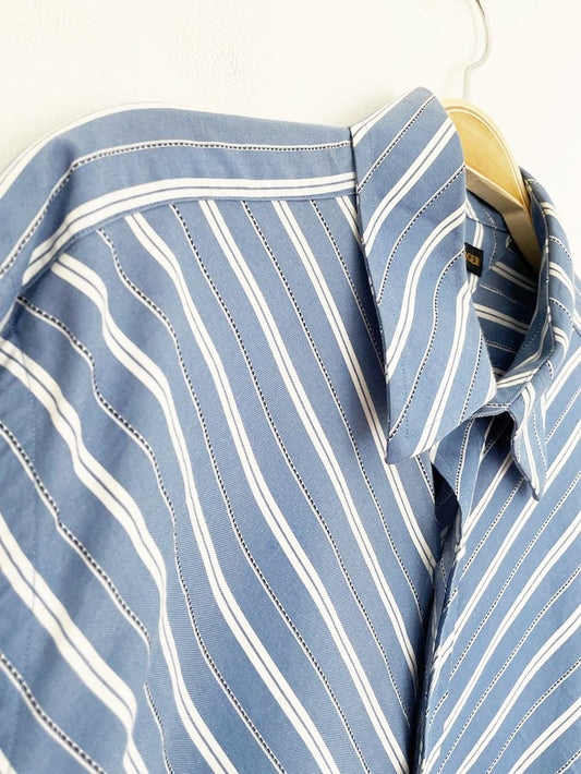 vintage 00s tommy hilfiger diagonal blue stripe full button shirt - good market thrift store