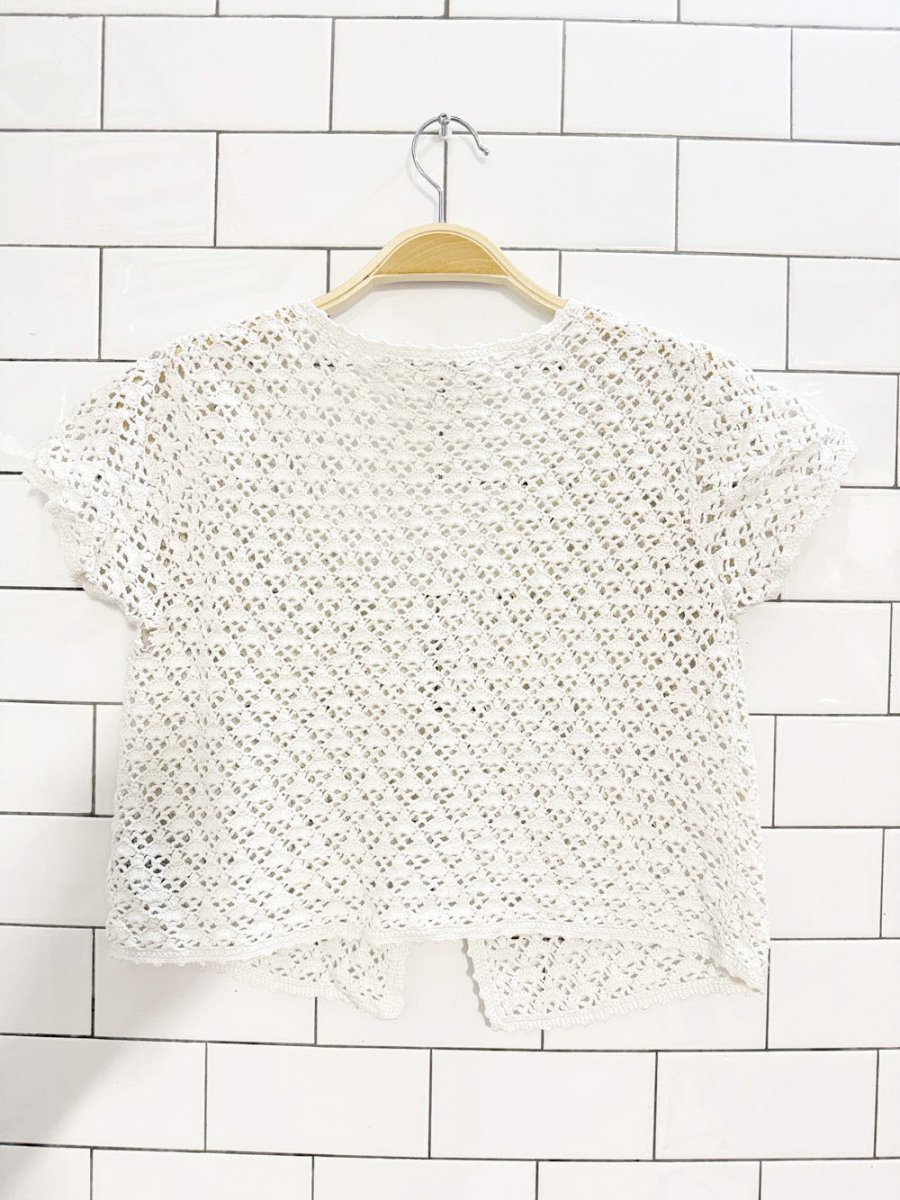 vintage 00s tommy hilfiger hand - knit crochet front tie top - good market thrift store