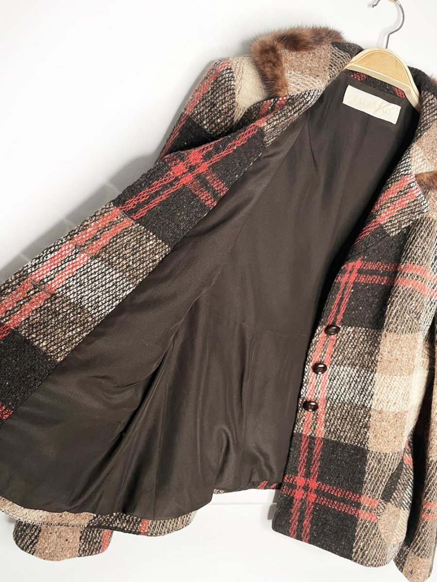 vintage 00s valentino mink - trim 100% wool tweed jacket | silk lining - good market thrift store