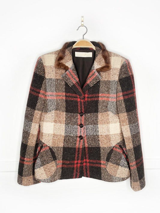 vintage 00s valentino mink - trim 100% wool tweed jacket | silk lining - good market thrift store