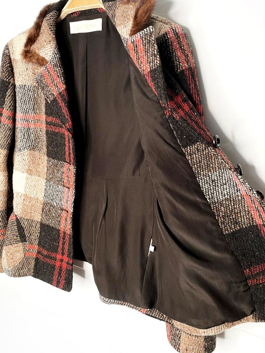 vintage 00s valentino mink - trim 100% wool tweed jacket | silk lining - good market thrift store